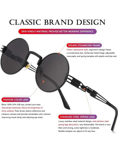 Gafas de sol redondas AIEYEZO steampunk UV 100% bloqueadores