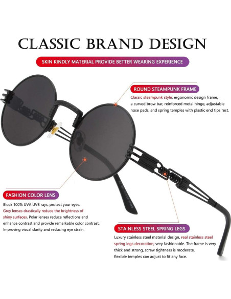 Gafas de sol redondas AIEYEZO steampunk UV 100% bloqueadores