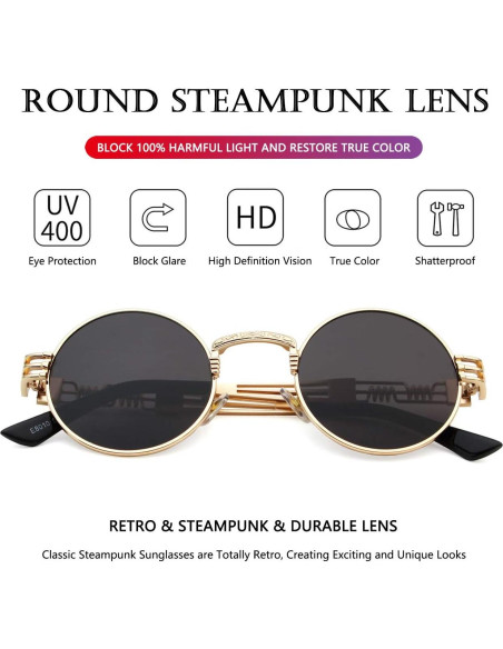 Gafas de sol redondas AIEYEZO Steampunk marco metálico UV