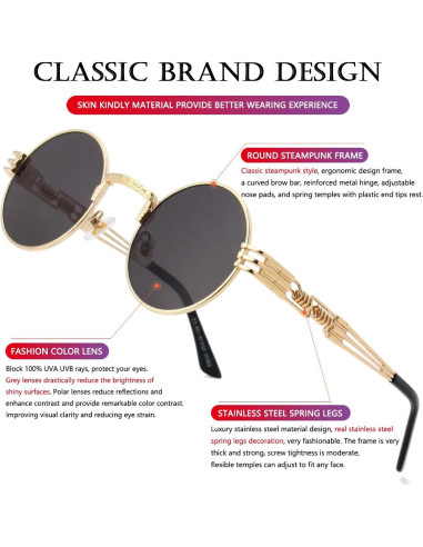 Gafas de sol redondas AIEYEZO Steampunk marco metálico UV
