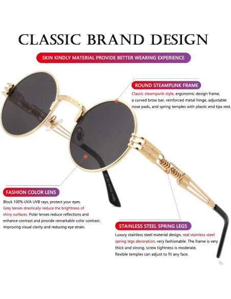 Gafas de sol redondas AIEYEZO Steampunk marco metálico UV