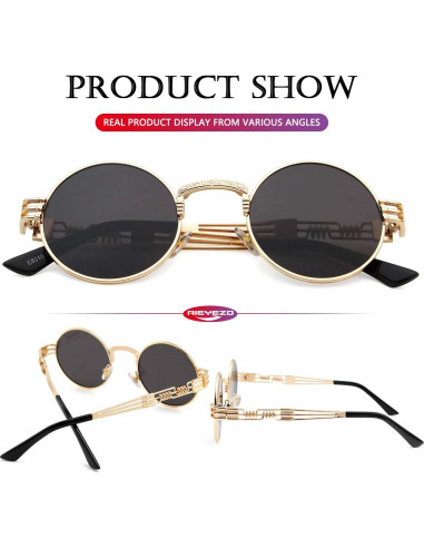 Gafas de sol redondas AIEYEZO Steampunk marco metálico UV