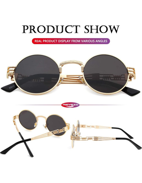 Gafas de sol redondas AIEYEZO Steampunk marco metálico UV