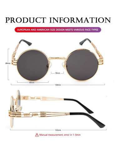 Gafas de sol redondas AIEYEZO Steampunk marco metálico UV
