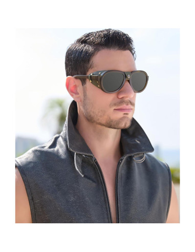 Gafas de sol retro steampunk MACJERO con escudos de cuero