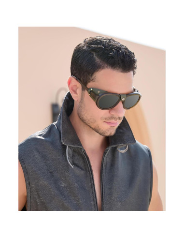 Gafas de sol retro steampunk MACJERO con escudos de cuero