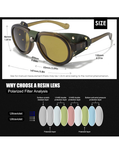 Gafas de sol retro steampunk MACJERO con escudos de cuero