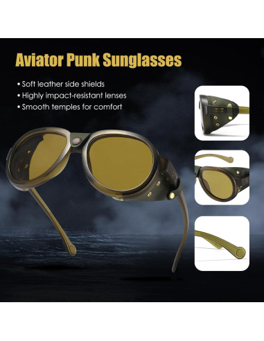 Gafas de sol retro steampunk MACJERO con escudos de cuero