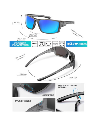 Gafas de sol RIVBOS RBS861 polarizadas unisex gris azul