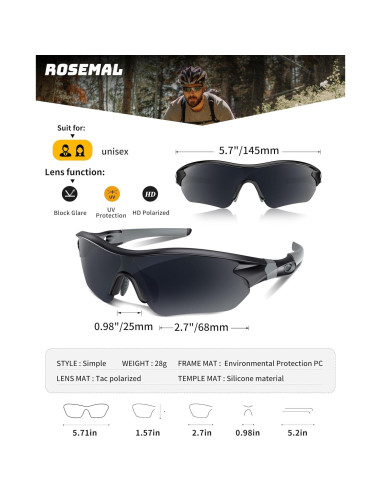 Gafas de sol deportivas Rosemal UV400 polarizadas unisex