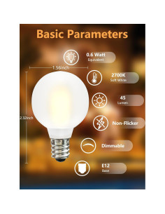 Paquete de 25 Bombillas LED G40 Mate 0.6W E12 Blanco Cálido 2