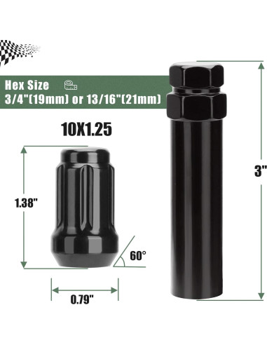 Tuercas de Llanta ATV M10x1.25 Glorider 16pcs Negras con Llave