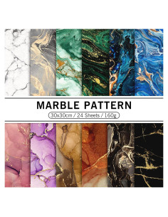 Conjunto de Papel Marmoleado Whaline 24 Hojas 30x30cm DIY