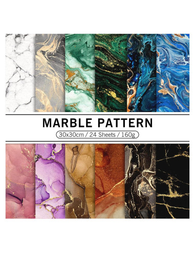 Conjunto de Papel Marmoleado Whaline 24 Hojas 30x30cm DIY