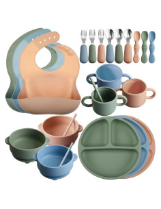 Juego de Alimentación para Bebés de Silicona 24 Piezas - Antideslizante