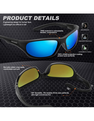 Gafas de sol deportivas AWGSEE TR90 polarizadas UV400