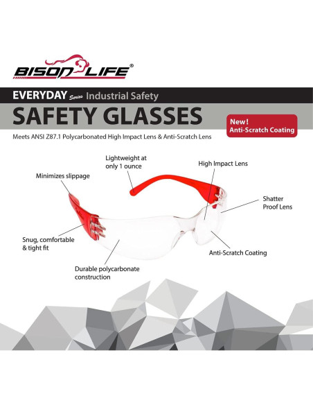 Gafas de Seguridad BISON LIFE - Lente Clara y Templo Rojo Gafas de Seguridad BISON LIFE - Lente Clara y Templo Rojo
