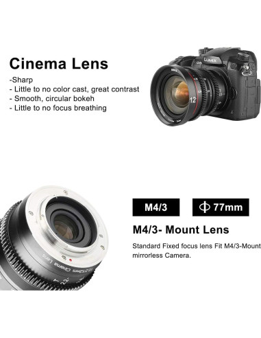 Lente de Cine MEKE 12mm T2.2 MFT Manual 4K para Olympus Panasonic