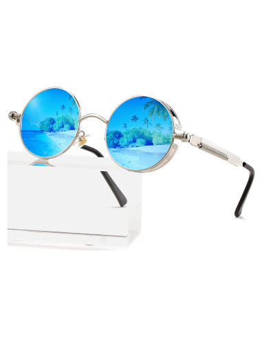Gafas de sol redondas AIEYEZO Steampunk UV 100% plateadas