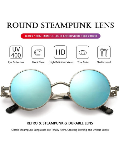 Gafas de sol redondas AIEYEZO Steampunk UV 100% plateadas