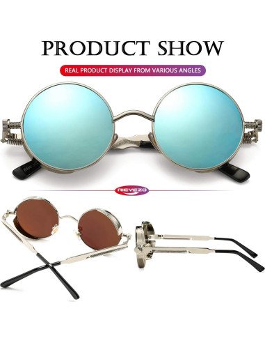 Gafas de sol redondas AIEYEZO Steampunk UV 100% plateadas