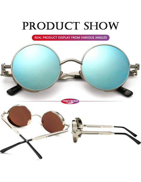 Gafas de sol redondas AIEYEZO Steampunk UV 100% plateadas