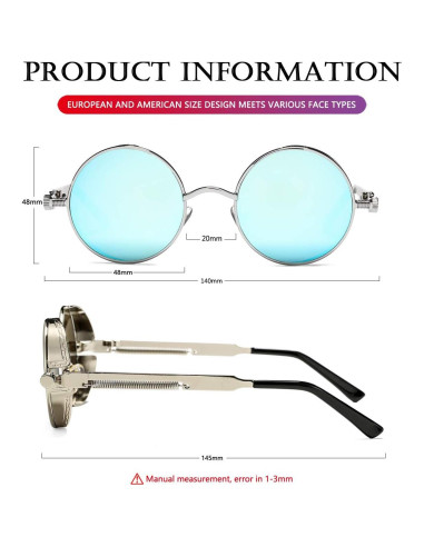 Gafas de sol redondas AIEYEZO Steampunk UV 100% plateadas