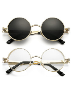 Gafas de sol redondas AIEYEZO Steampunk UV 100% bloqueadores