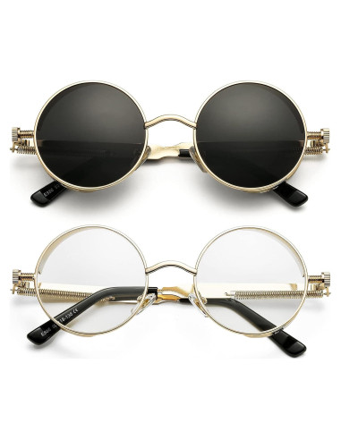 Gafas de sol redondas AIEYEZO Steampunk UV 100% bloqueadores