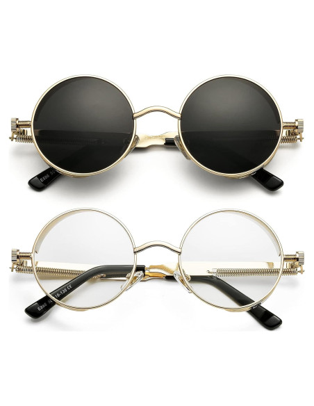 Gafas de sol redondas AIEYEZO Steampunk UV 100% bloqueadores