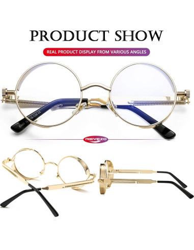Gafas de sol redondas AIEYEZO Steampunk UV 100% bloqueadores