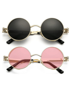 Gafas de sol redondas AIEYEZO Steampunk UV 100% - Paquete de 2