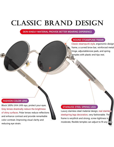 Gafas de sol redondas AIEYEZO Steampunk UV 100% bloqueadores