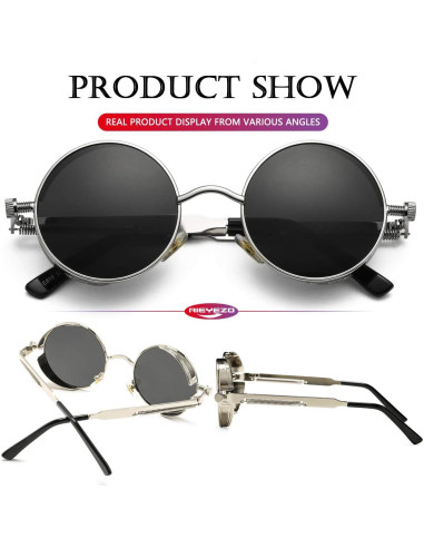 Gafas de sol redondas AIEYEZO Steampunk UV 100% bloqueadores