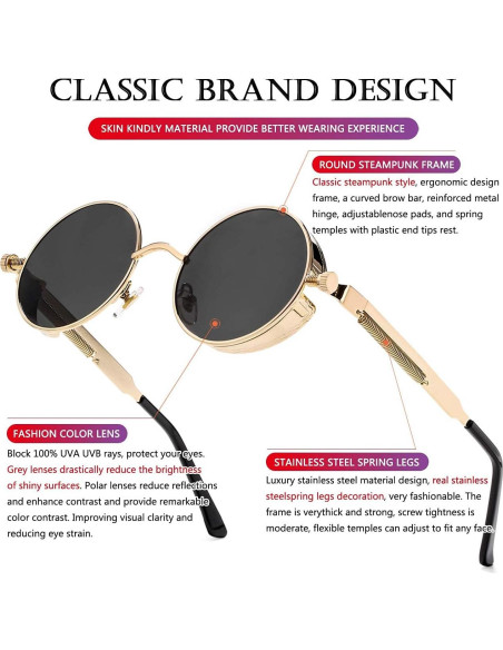 Gafas de sol redondas AIEYEZO Steampunk UV 100% - Paquete de 2