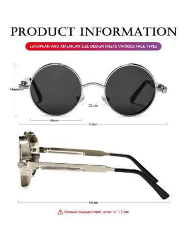 Gafas de sol redondas AIEYEZO Steampunk UV 100% bloqueadores