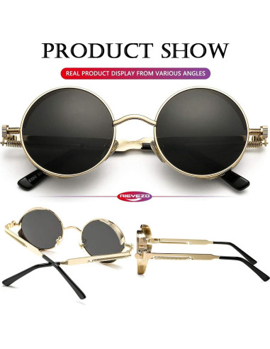 Gafas de sol redondas AIEYEZO Steampunk UV 100% - Paquete de 2