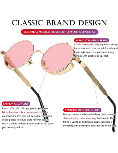 Gafas de sol redondas AIEYEZO Steampunk UV 100% - Paquete de 2