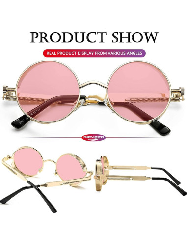 Gafas de sol redondas AIEYEZO Steampunk UV 100% - Paquete de 2