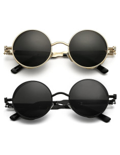 Gafas de sol redondas AIEYEZO Steampunk UV 100% - Paquete de 2