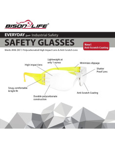 Gafas de Seguridad BISON LIFE - Lente Clara y Templo Amarillo 2