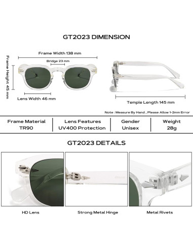 Gafas de Sol Gtand Unisex Retro 46mm UV400 Tinted