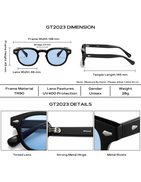 Gafas de Sol Gtand Unisex Retro 46mm UV400 Montura Ligera