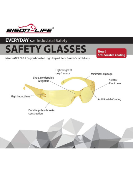 Gafas de Seguridad BISON LIFE - 12 Pares Amarillo Antirrayaduras Gafas de Seguridad BISON LIFE - 12 Pares Amarillo Antirrayaduras