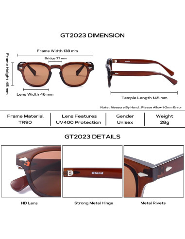 Gafas de Sol Gtand Unisex Retro 46mm UV400 Marrón
