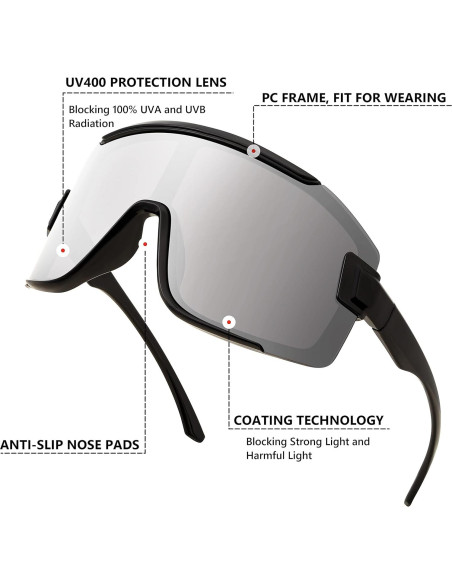 Gafas de Ciclismo FEISEDY B2944 UV400 Marco Negro