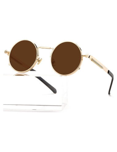 Gafas de sol redondas AIEYEZO steampunk UV 100% marco metálico