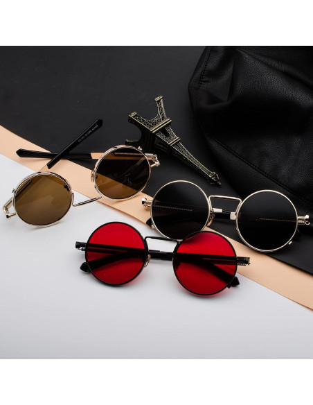 Gafas de sol redondas AIEYEZO steampunk UV 100% marco metálico