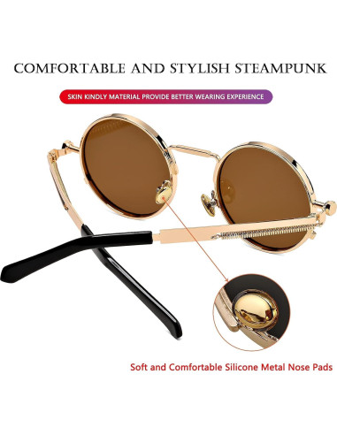 Gafas de sol redondas AIEYEZO steampunk UV 100% marco metálico