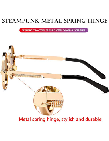 Gafas de sol redondas AIEYEZO steampunk UV 100% marco metálico